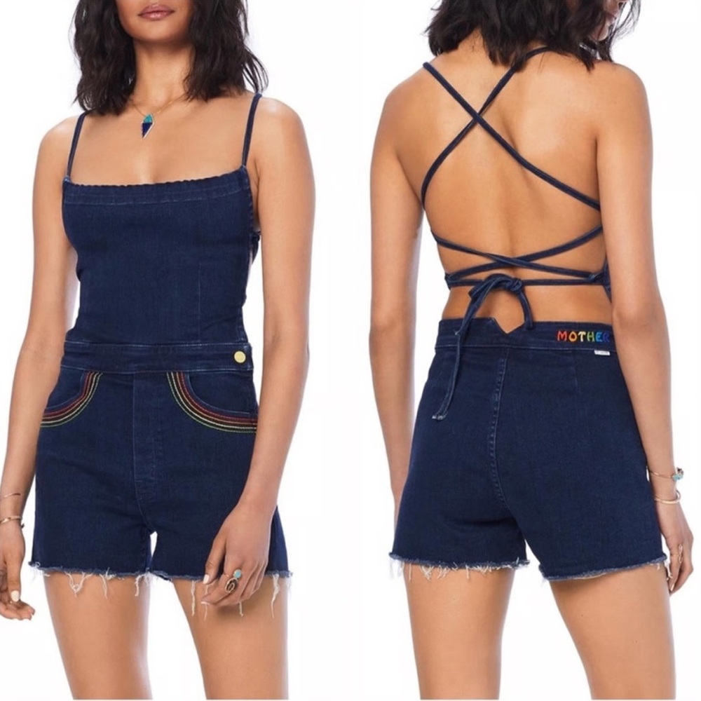 (NWT) *SOLD OUT EVERYWHERE* MOTHER DENIM TIE BACK HUSTLER OVERALLS 🌈 - Picture 7 of 13